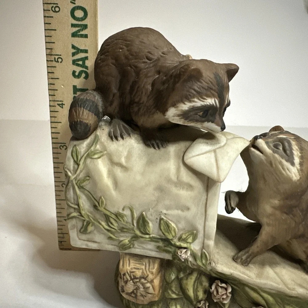 Vintage 1987 Homco Masterpiece Porcelain Raccoons Playing Figurine